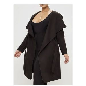 PrettyLittleThing PLUS BLACK WATERFALL COAT